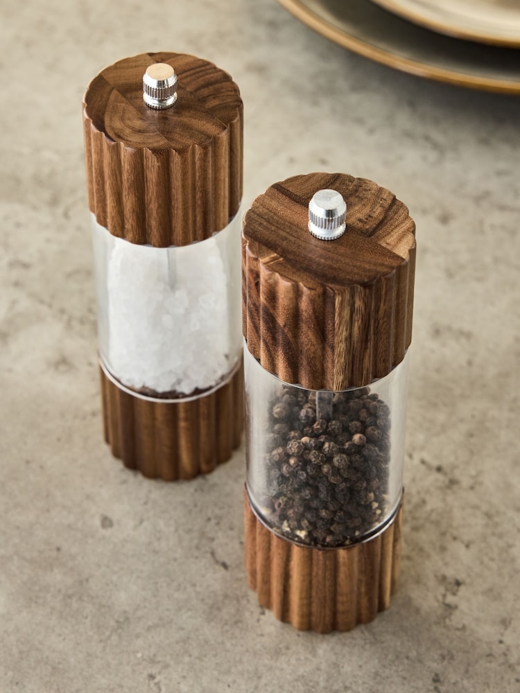 Natural Wood Rib Salt and Pepper Unfilled Grinder Set - Image 2 of 3