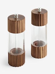 Natural Wood Rib Salt and Pepper Unfilled Grinder Set - Image 3 of 3