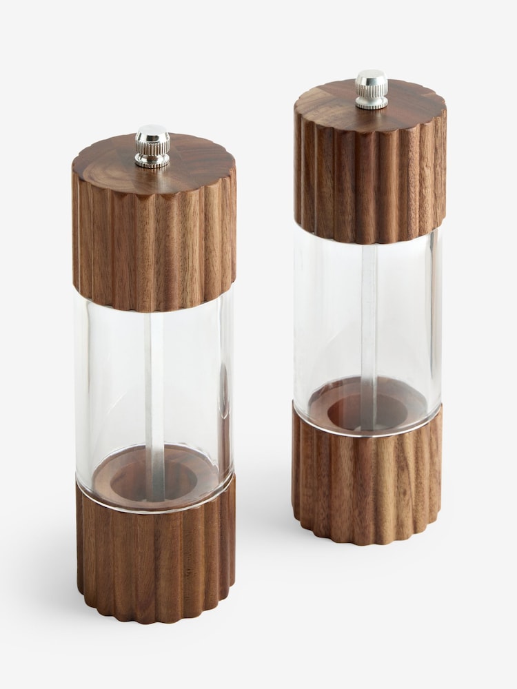 Natural Wood Rib Salt and Pepper Unfilled Grinder Set - Image 3 of 3