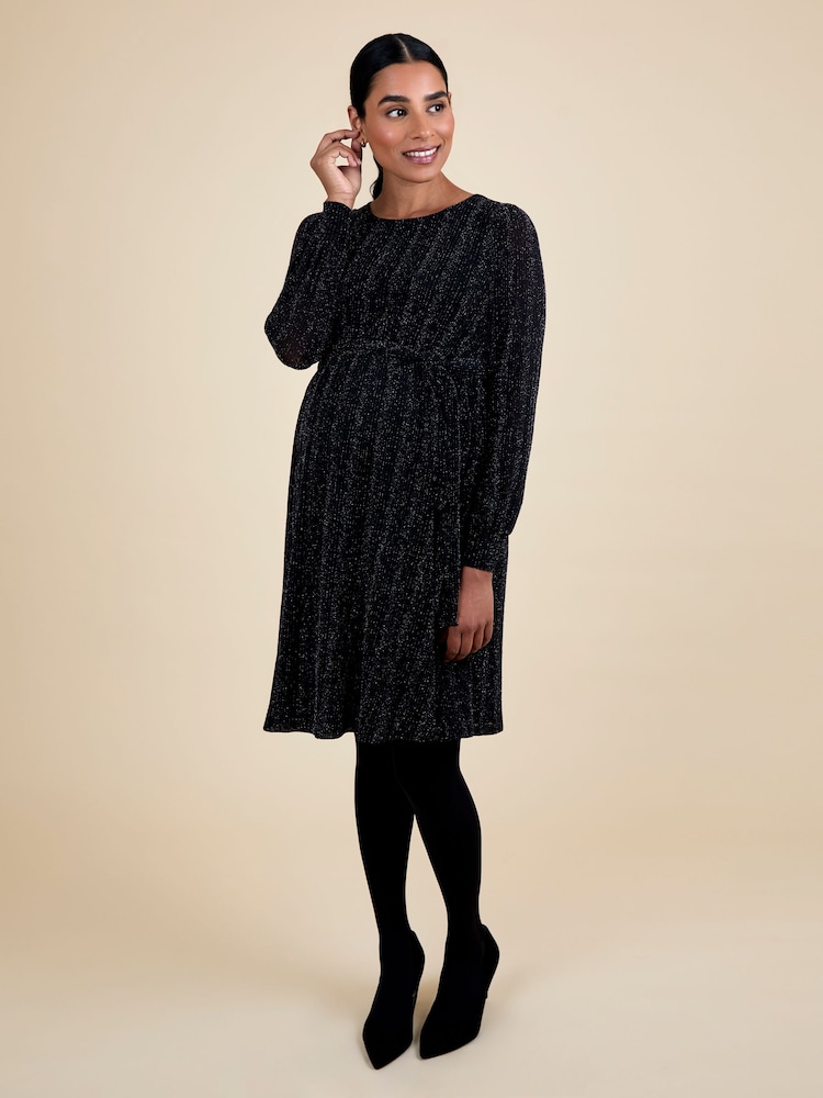 Womens JoJo Maman Bb Black Sparkle Maternity Mini Dress With Tie L (US 12-14) Womens JoJo Maman Bb Black Sparkle Maternity Mini Dress With Tie L (US 12-14)