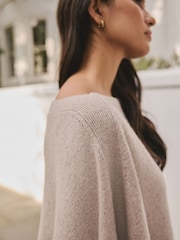 Oatmeal N. Premium Asymmetric Wool Blend Poncho with Containing Cashmere - Image 6 of 9