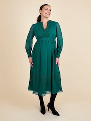 JoJo Maman Bébé Green Pleated Lace Hem Maternity Midi Dress - Image 1 of 6
