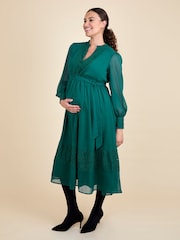 JoJo Maman Bébé Green Pleated Lace Hem Maternity Midi Dress - Image 2 of 6