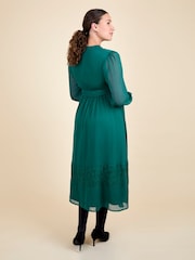JoJo Maman Bébé Green Pleated Lace Hem Maternity Midi Dress - Image 3 of 6