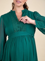 JoJo Maman Bébé Green Pleated Lace Hem Maternity Midi Dress - Image 5 of 6