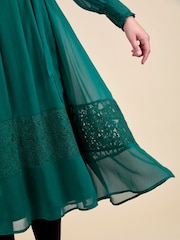 JoJo Maman Bébé Green Pleated Lace Hem Maternity Midi Dress - Image 6 of 6