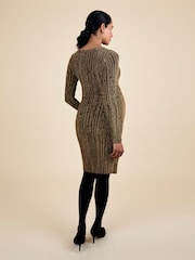 JoJo Maman Bébé Brown Maternity Wrap Sparkle Mini Dress - Image 6 of 8