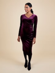 JoJo Maman Bébé Velvet Maternity Wrap Bodycon Midi Dress - Bild 1 von 5