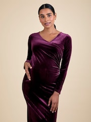 JoJo Maman Bébé Velvet Maternity Wrap Bodycon Midi Dress - Bild 4 von 5