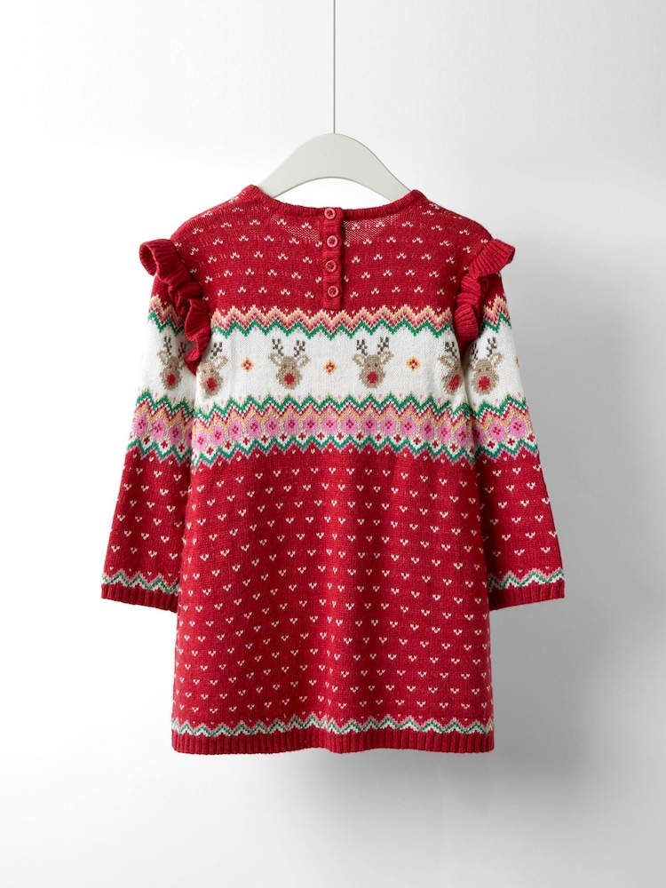 Red Christmas Scene - JoJo Maman Bébé Fairisle Knitted Dress - Bild 4 von 4
