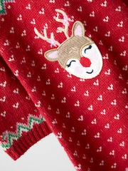 JoJo Maman Bébé Red Christmas Scene Fairisle Knitted Dress - Image 5 of 6