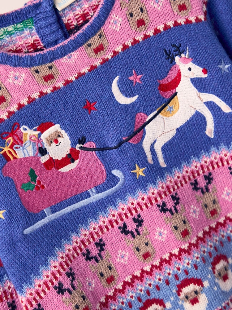 JoJo Maman Bébé Navy Blue Santa & Reindeer Fairisle Knitted Dress - Image 2 of 3 JoJo Maman Bébé Navy Blue Santa & Reindeer Fairisle Knitted Dress - Image 2 of 3