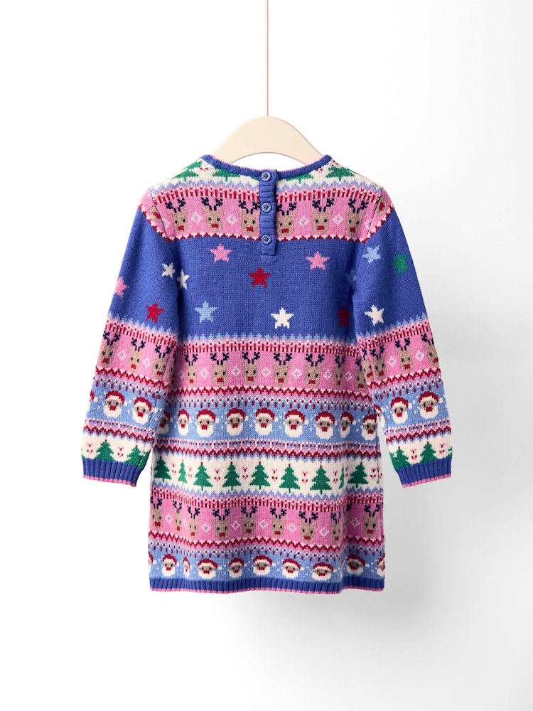 JoJo Maman Bébé Navy Blue Santa & Reindeer Fairisle Knitted Dress - Image 3 of 3 JoJo Maman Bébé Navy Blue Santa & Reindeer Fairisle Knitted Dress - Image 3 of 3