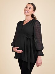 JoJo Maman Bébé Black Maternity Lace Trim Blouse - Image 1 of 5