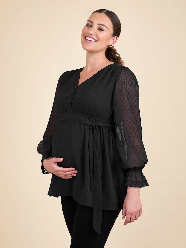 JoJo Maman Bébé Black Maternity Lace Trim Blouse - Image 1 of 5
