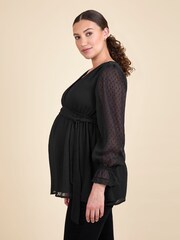 JoJo Maman Bébé Black Maternity Lace Trim Blouse - Image 2 of 5