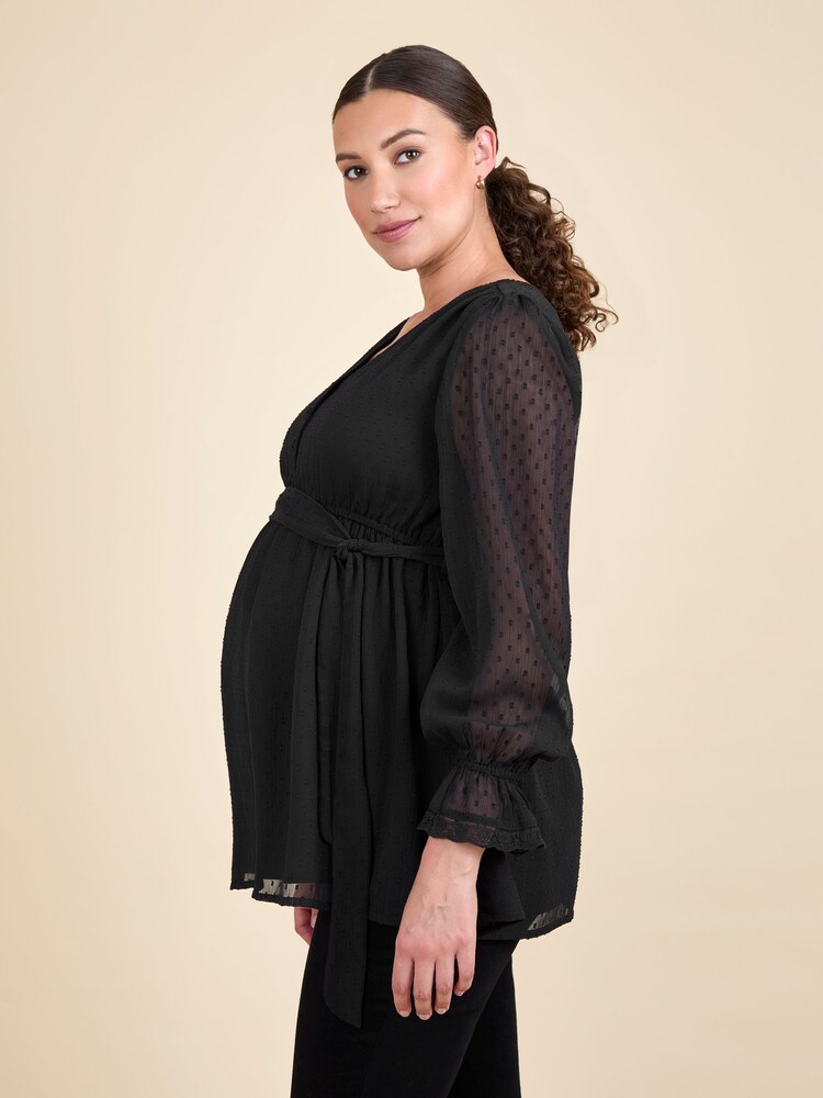JoJo Maman Bébé Black Maternity Lace Trim Blouse - Image 2 of 5