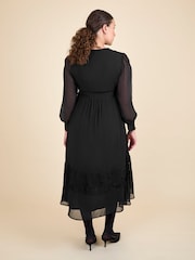 JoJo Maman Bébé Black Pleated Lace Hem Maternity Midi Dress - Image 3 of 6