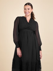 JoJo Maman Bébé Black Pleated Lace Hem Maternity Midi Dress - Image 4 of 6