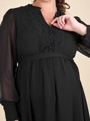 JoJo Maman Bébé Black Pleated Lace Hem Maternity Midi Dress - Image 5 of 6