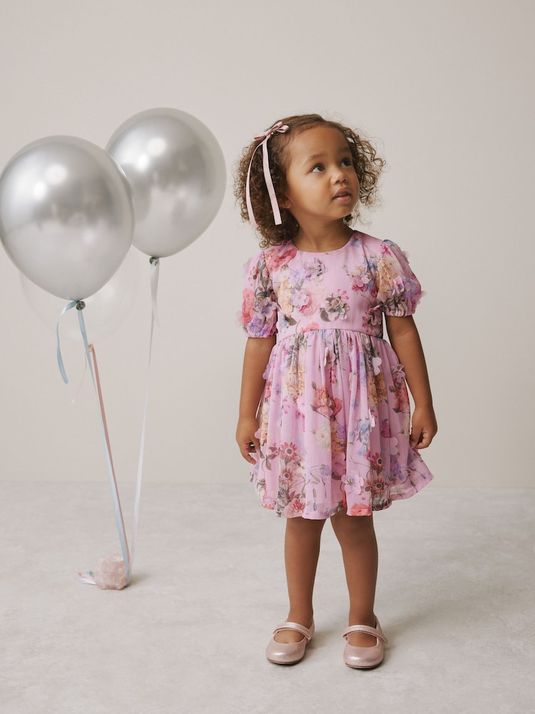 Lilac Purple Printed - 3D Flower Party Dress (3mths-8yrs) - Bild 2 von 8