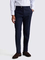 MOSS Blue Tailored Fit Matte Linen Trousers - Image 1 of 3
