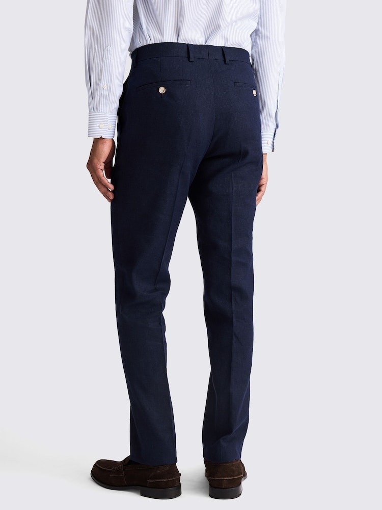 MOSS Blue Tailored Fit Matte Linen Trousers - Image 2 of 3