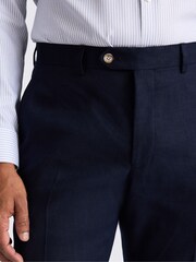 MOSS Blue Tailored Fit Matte Linen Trousers - Image 3 of 3