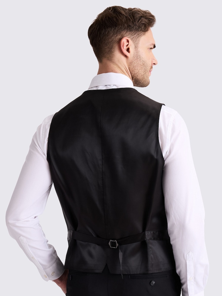 MOSS Black Tailored Fit Black Twill Waistcoat - Image 2 of 3