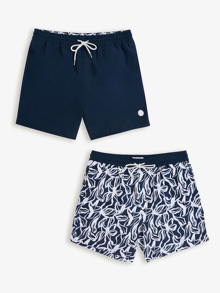 Threadbare Blue Chrome Swim Shorts 2 Pack - Image 1 of 5
