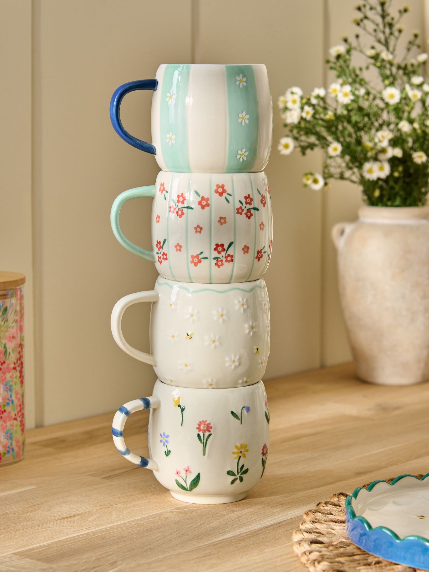Stackable Handmade Mugs Buy Set of 4 Multi Maisie Floral Stacking Mugs from the Next UK online shop
