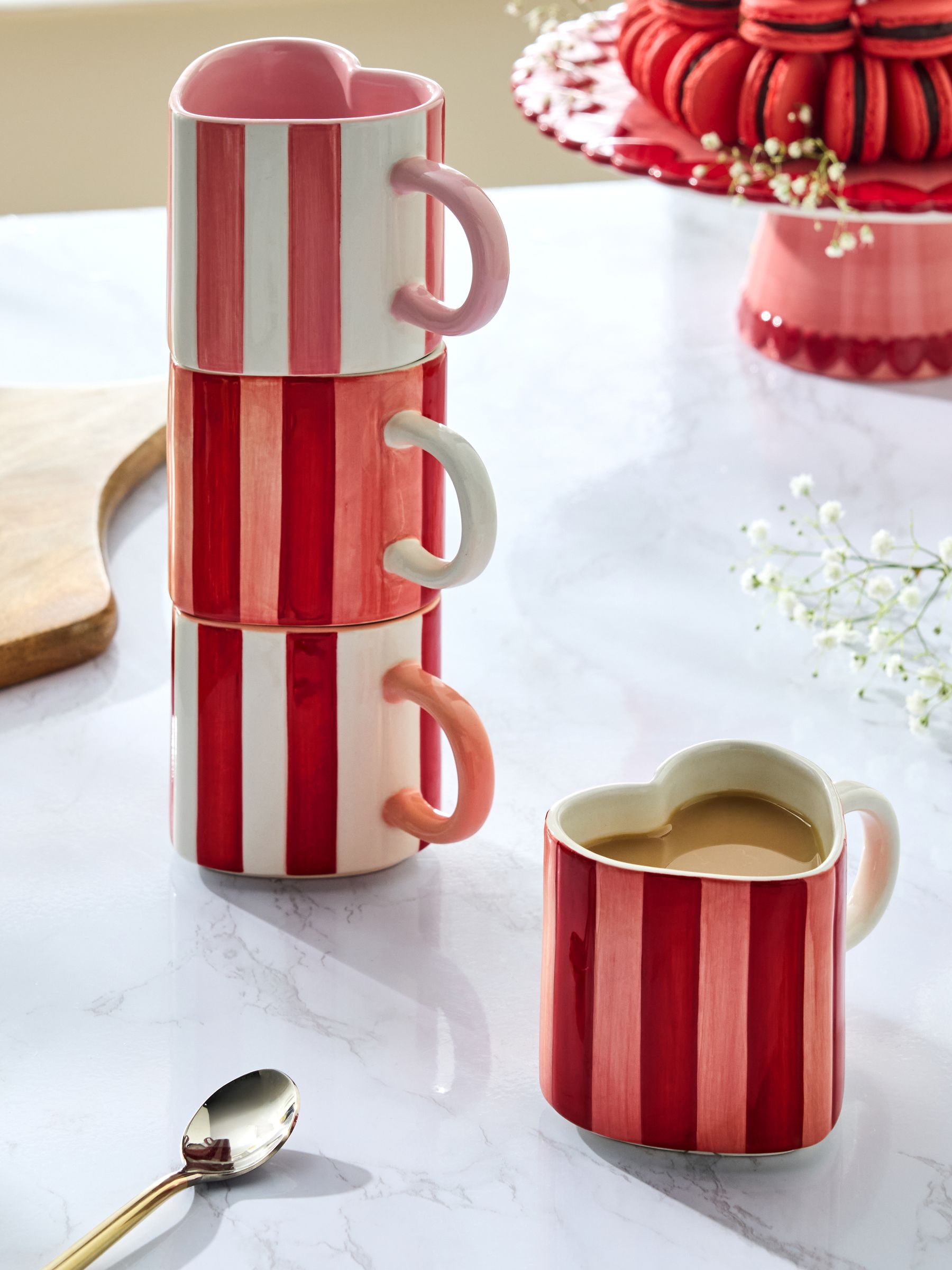 Waitrose Stackable Mugs Buy Set of 4 Pink Stripe Heart Shaped Stacking Mugs from the Next UK ...