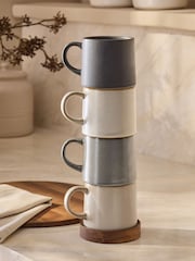 Set of 4 Scandi Stacking Mugs with Wooden Tray - Afbeelding 2 van 5