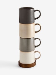 Set of 4 Scandi Stacking Mugs with Wooden Tray - Afbeelding 5 van 5