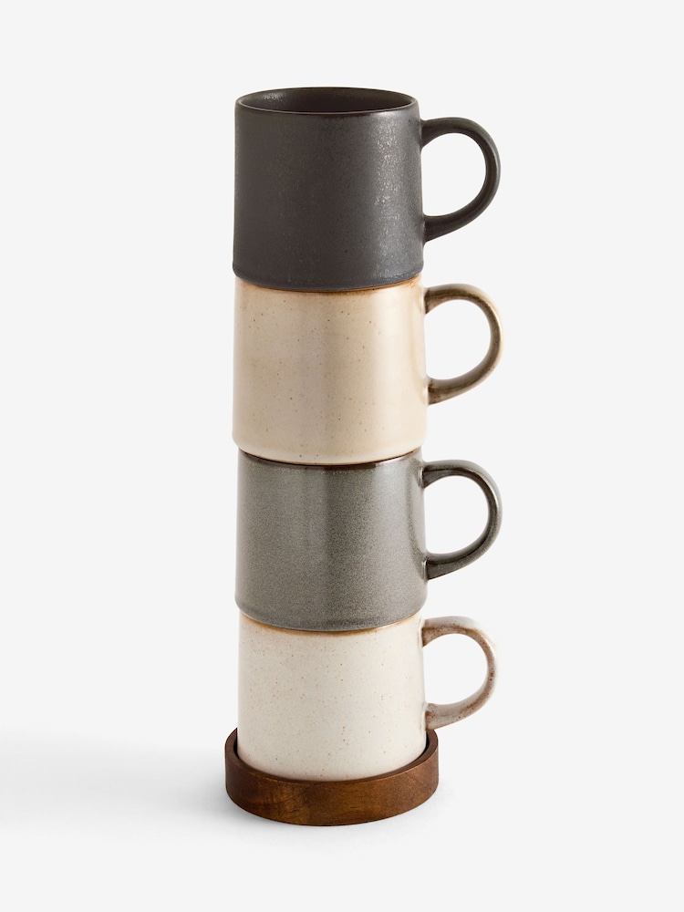 Set of 4 Scandi Stacking Mugs with Wooden Tray - Afbeelding 5 van 5