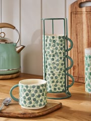 Set of 4 Sage Green Spot Stacking Mugs - Image 1 of 3
