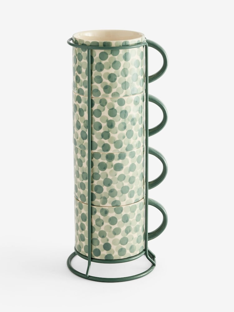 Set of 4 Sage Green Spot Stacking Mugs - Image 3 of 3 Set of 4 Sage Green Spot Stacking Mugs - Image 3 of 3