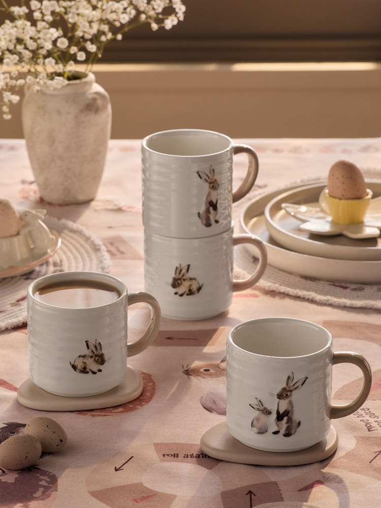 Set of 4 Natural Bunny Stacking Mugs - Image 1 of 4