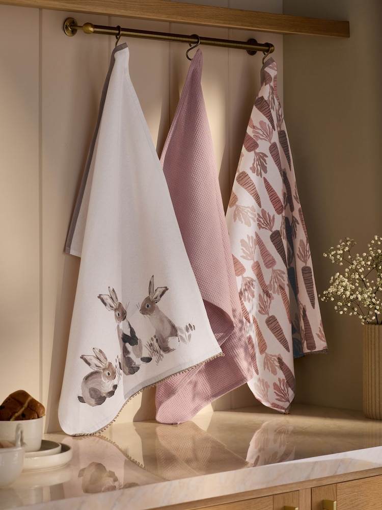 Set of 3 Easter Bunny Rabbit Tea Towels - Afbeelding 1 van 4