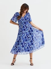 Scarlett & Jo Blue Victoria Angel Sleeve Mesh Midi long Dress - Image 1 of 4