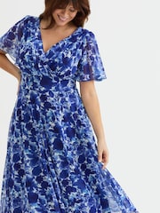 Scarlett & Jo Blue Victoria Angel Sleeve Mesh Midi long Dress - Image 2 of 4