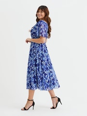 Scarlett & Jo Blue Victoria Angel Sleeve Mesh Midi long Dress - Image 3 of 4