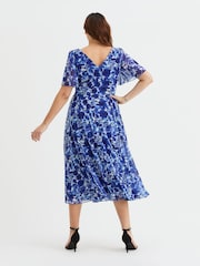 Scarlett & Jo Blue Victoria Angel Sleeve Mesh Midi long Dress - Image 4 of 4