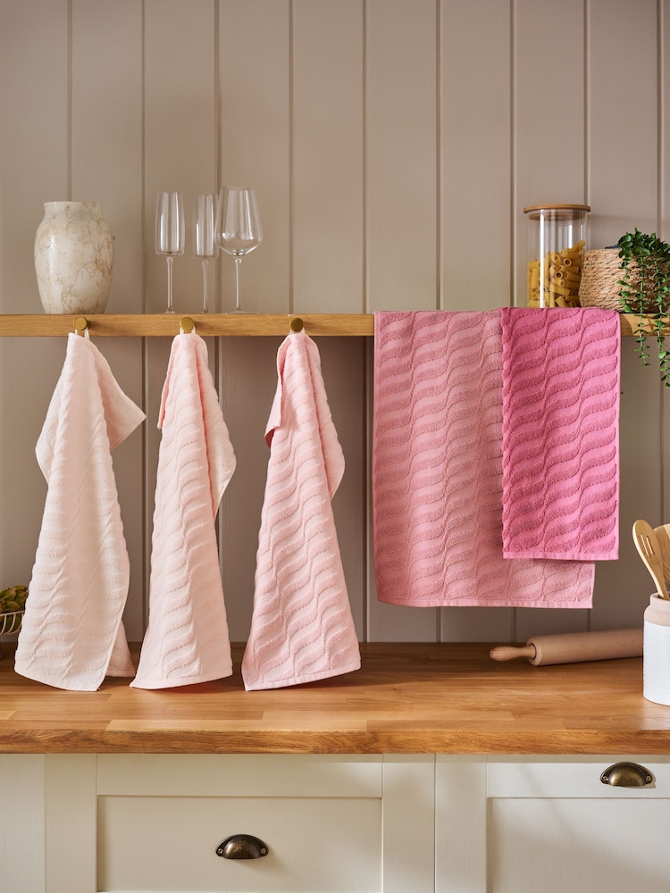 Set of 5 Pink Terry Set of 5 Tea Towels - Image 1 of 2 Set of 5 Pink Terry Set of 5 Tea Towels - Image 1 of 2