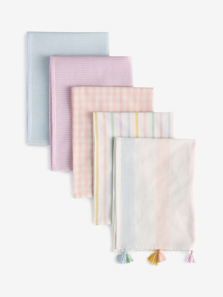 Set of 5 Pastels Weave Tea Towels - Image 3 of 3