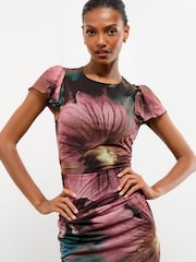 Lipsy Black Cape Sleeve Mesh Bodycon Midi Dress - Image 2 of 4