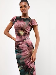Lipsy Black Cape Sleeve Mesh Bodycon Midi Dress - Image 3 of 4