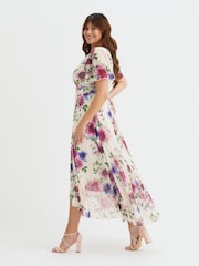 Scarlett & Jo Cream Tilly  Wine Rose Print Angel Sleeve Sweetheart Dress - Image 2 of 3