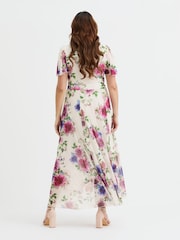 Scarlett & Jo Cream Tilly  Wine Rose Print Angel Sleeve Sweetheart Dress - Image 3 of 3