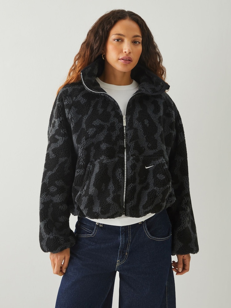 Nike Black Sportswear High-Pile Fleece Jacket - Image 1 of 10